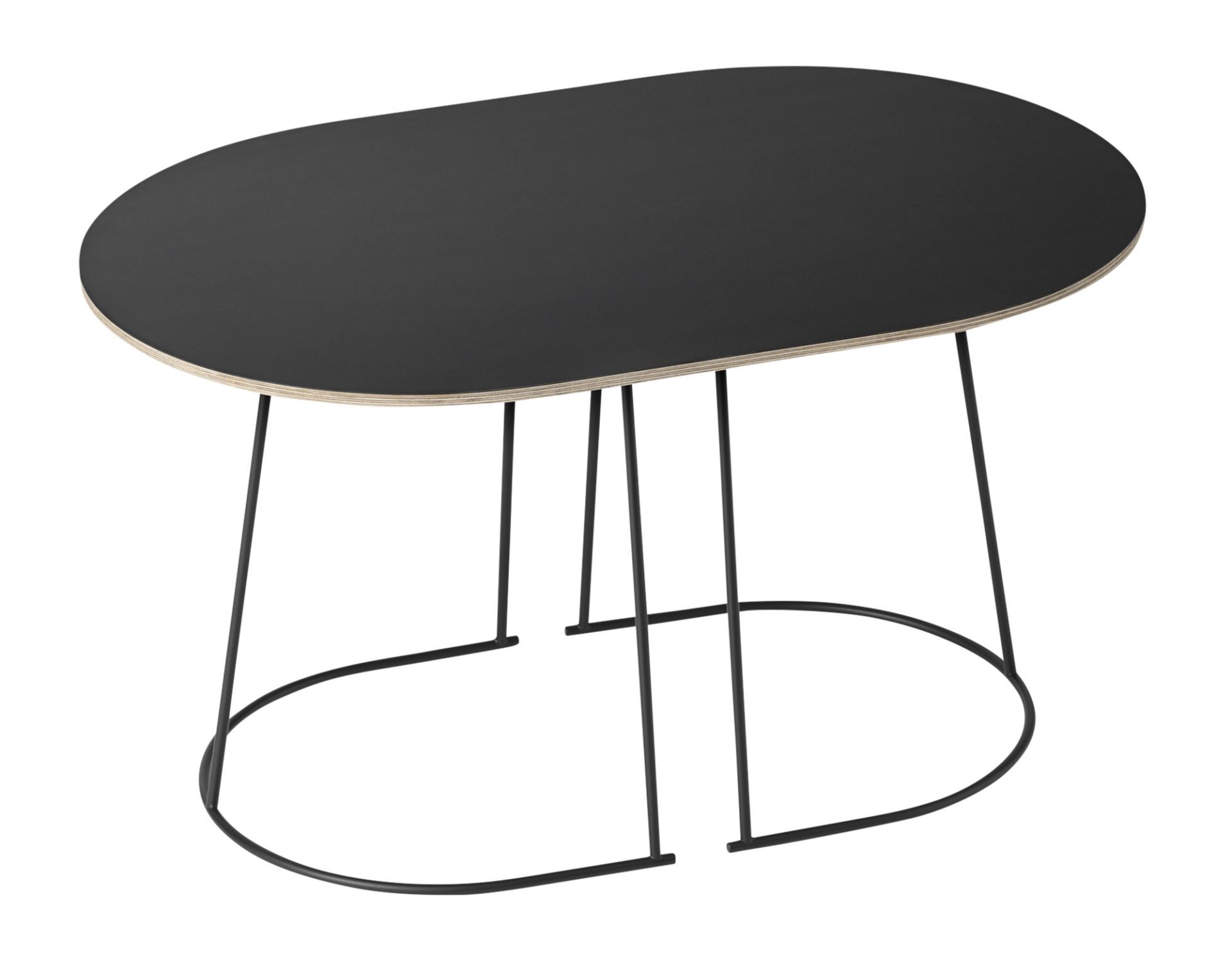 Schwarzer Muuto Airy Coffee Table Couchtisch mit ovaler Tischplatte und filigranem Metallgestell.